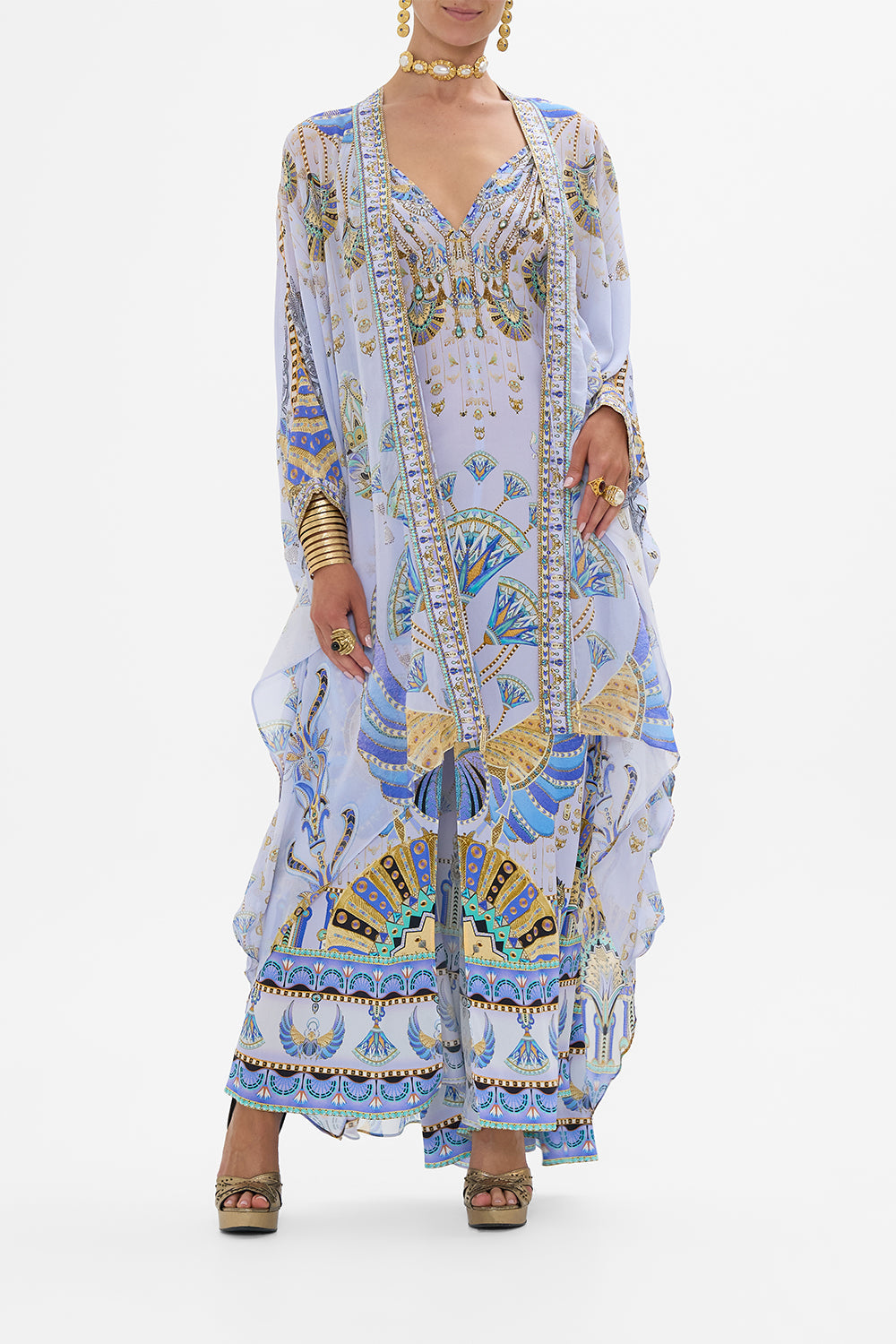 CAMILLA High Low Draped Layer in Under Scarab Skies print