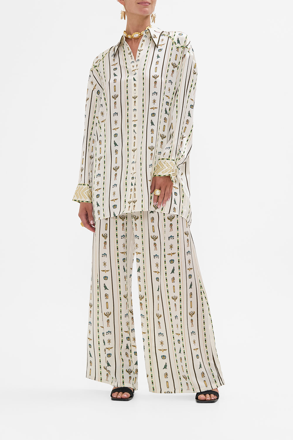 CAMILLA Long Line Shirt with Yoke and Button Detail in Valley Of The Queens print