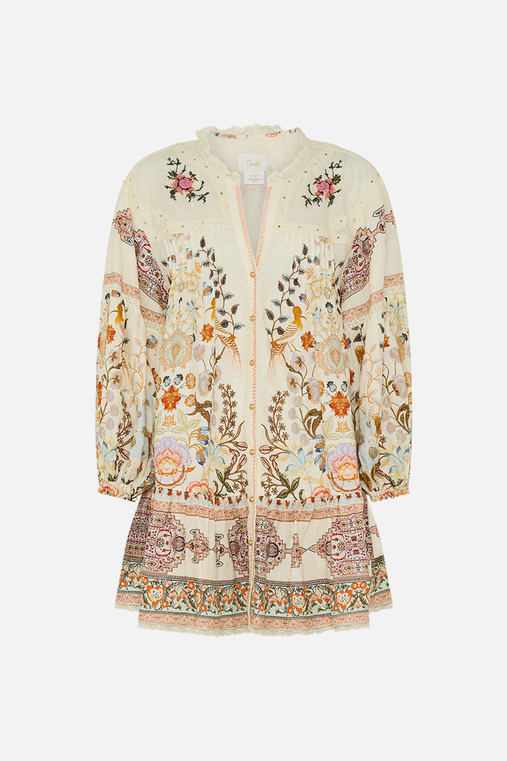 CAMILLA Pintuck Yoke Short Dress in Honour of Heirlooms print