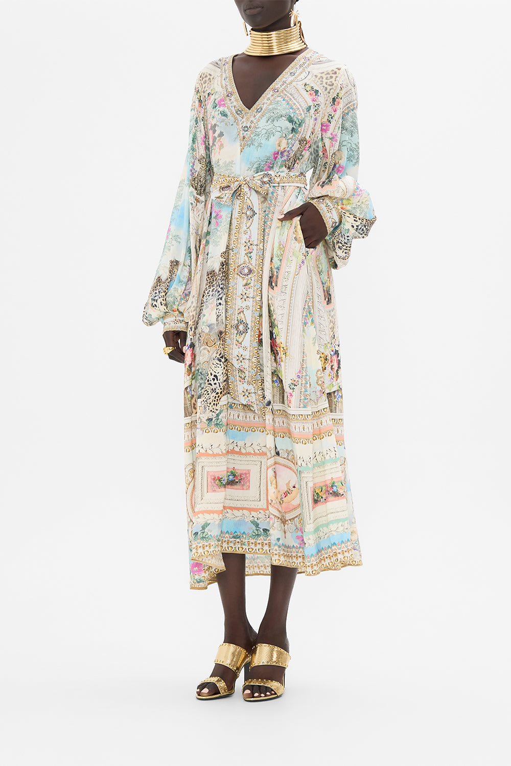 CAMILLA Blouson Sleeve Trapeze Dress in We Always Have Alexandria Print.