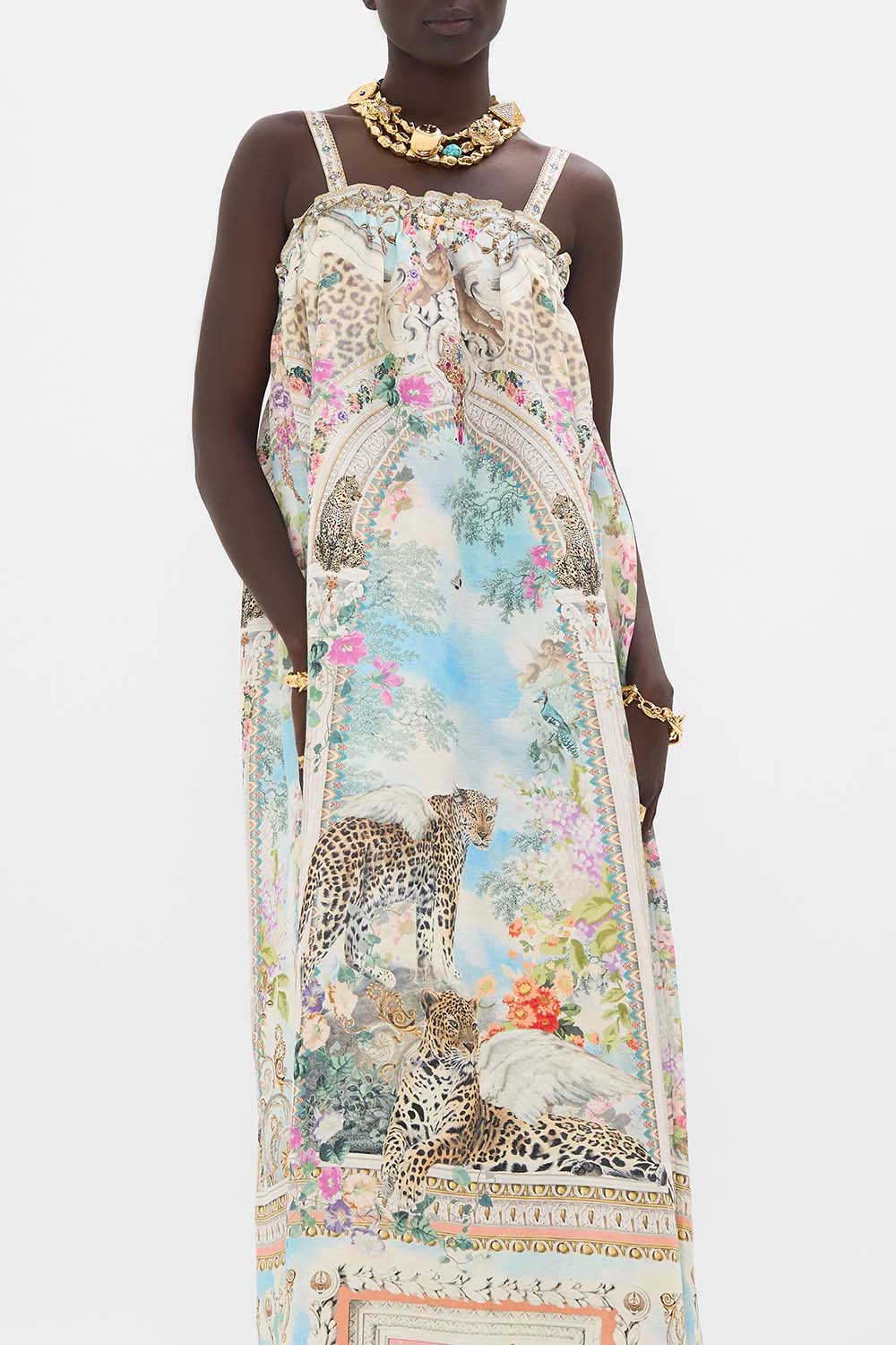 CAMILLA Floral Wide Strap Sundress in We Always Have Alexandria Print.