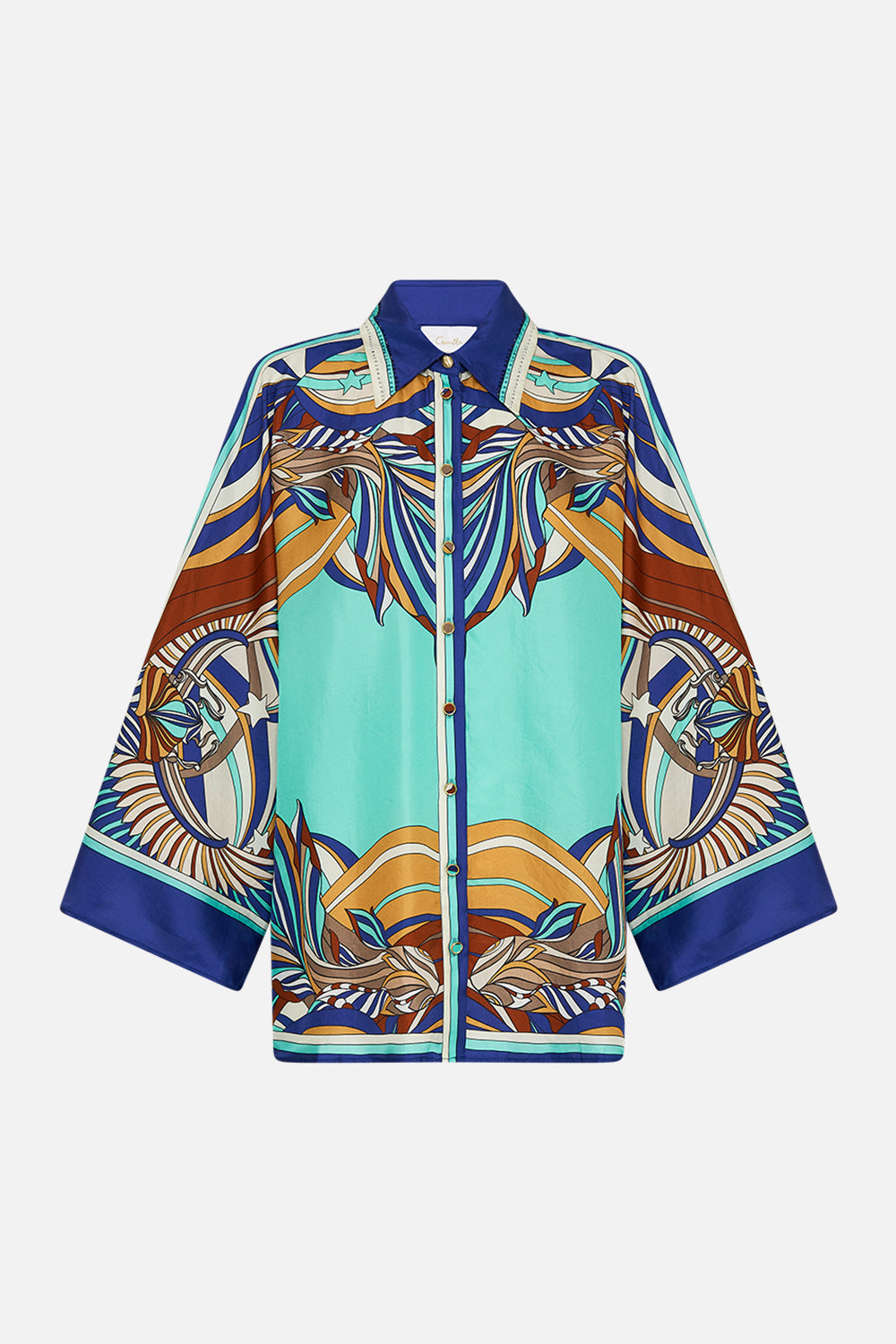 CAMILLA Wide Sleeve Blouse in Oasis Oracle print.
