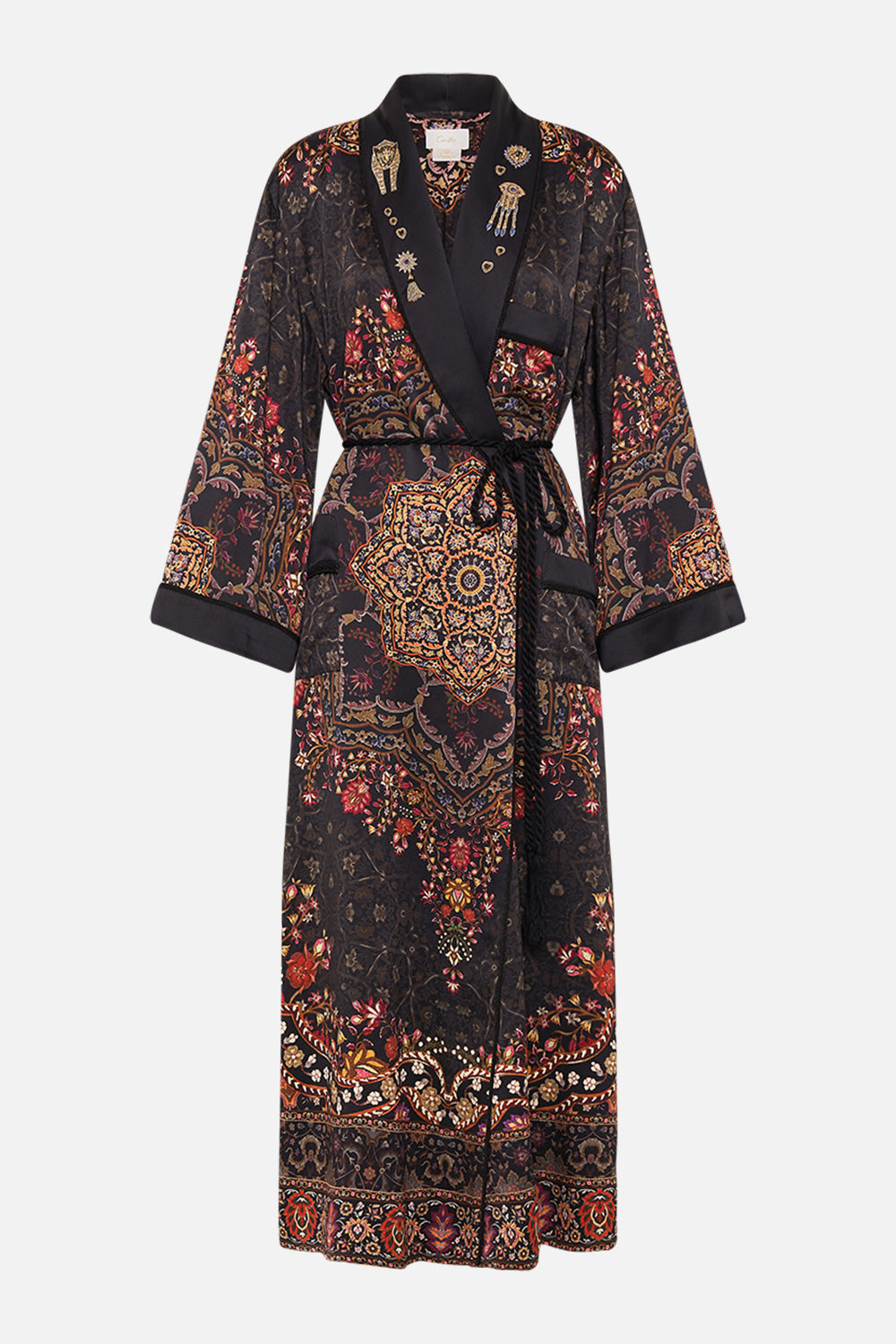 CAMILLA Long Robe with Flared Sleeve in Loom to Tomb print