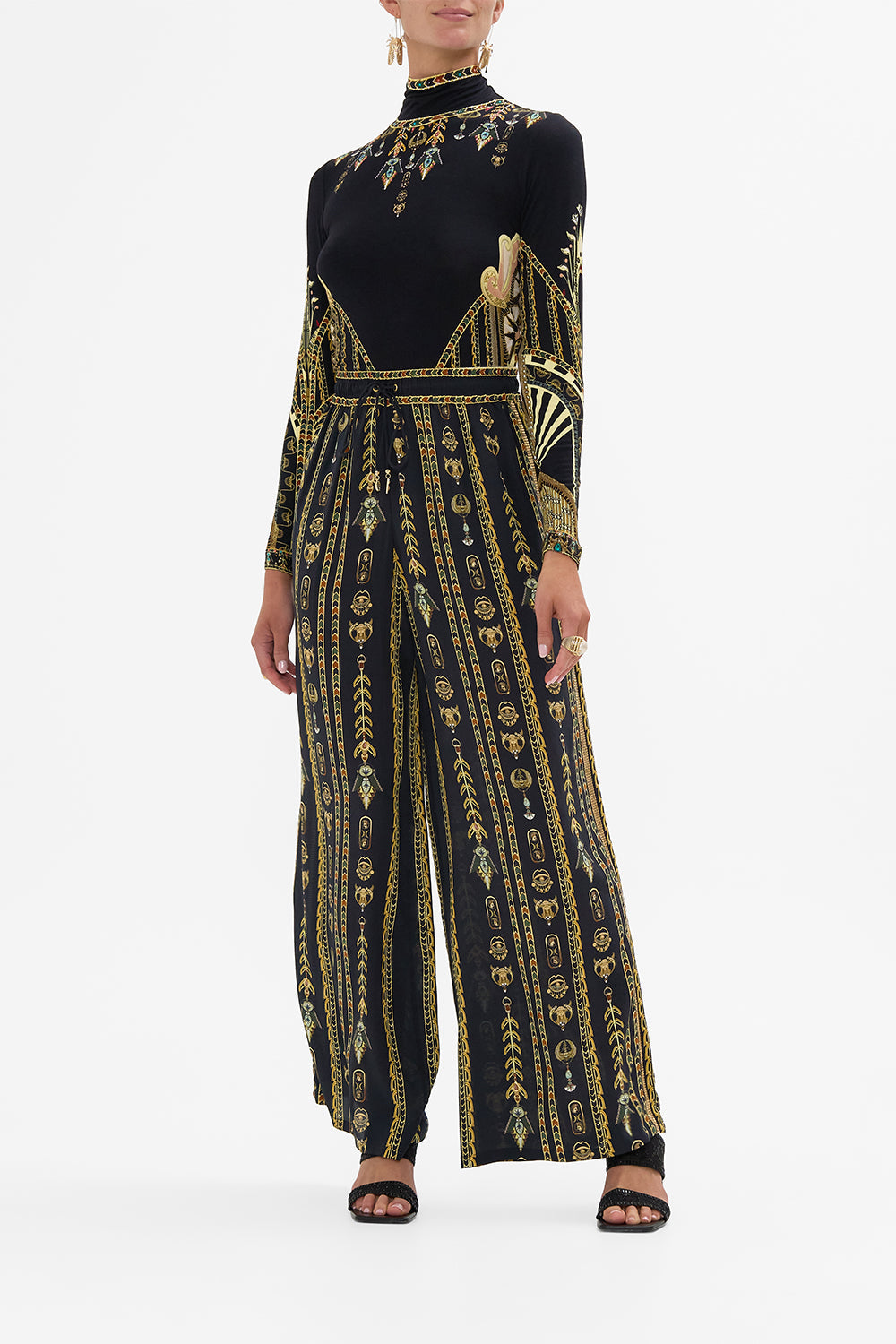 CAMILLA Black/Gold Jersey Turtleneck in They Called Her Nefertari print