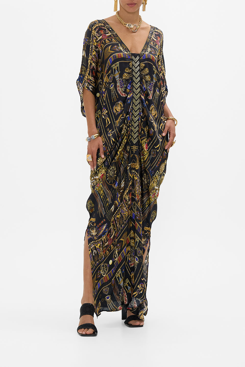 CAMILLA Kaftan With Front Tab Detail in Cartouche Kingdrom print.