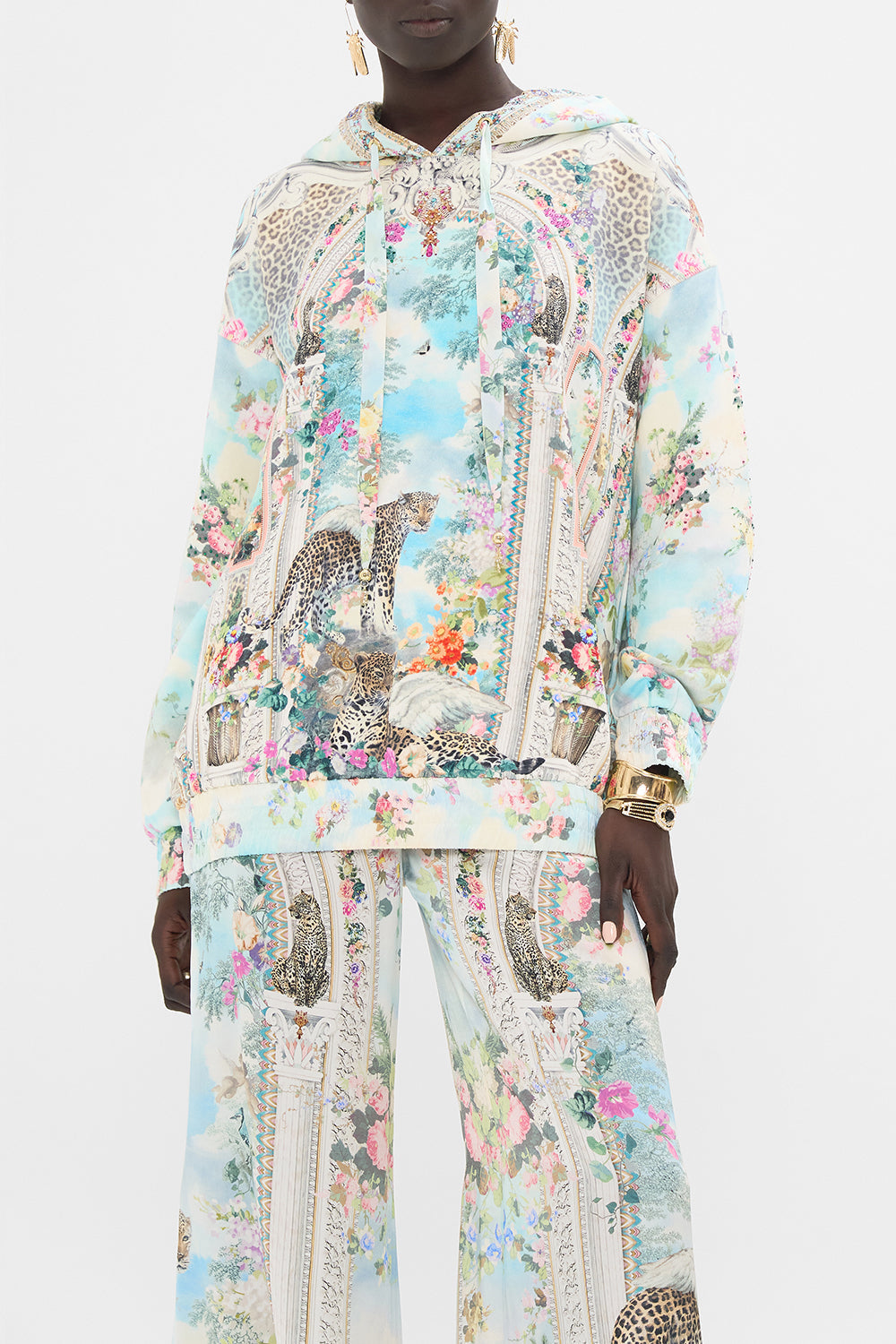 CAMILLA Silk Band Oversized Hooodie With Pockets in We Always Have Alexandria Print.