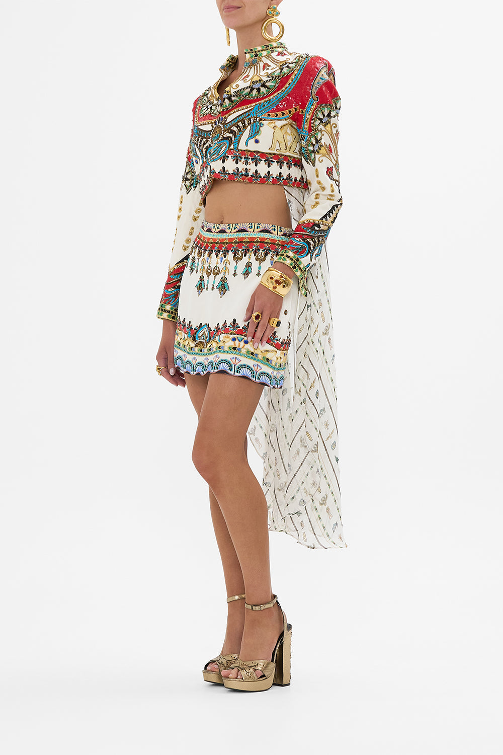 CAMILLA Open Front Jacket with Full Length Back in Valley of the Queens print