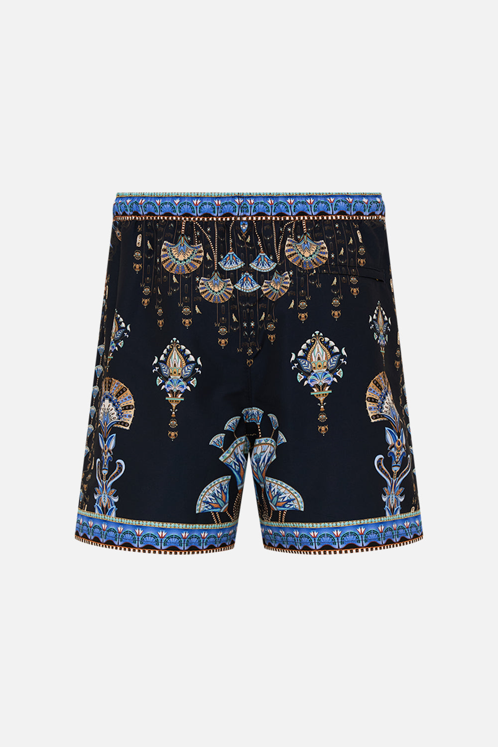 Hotel Franks By CAMILLA Black mid length boardshort in Under Scarab Skies print.