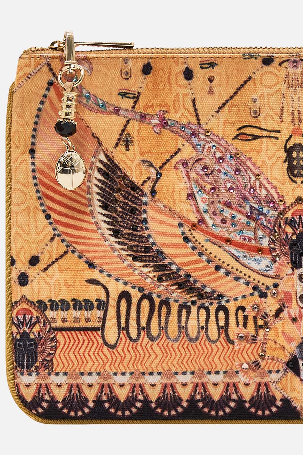 CAMILLA Gold Small Canvas Clutch in Valley of the Kings Print