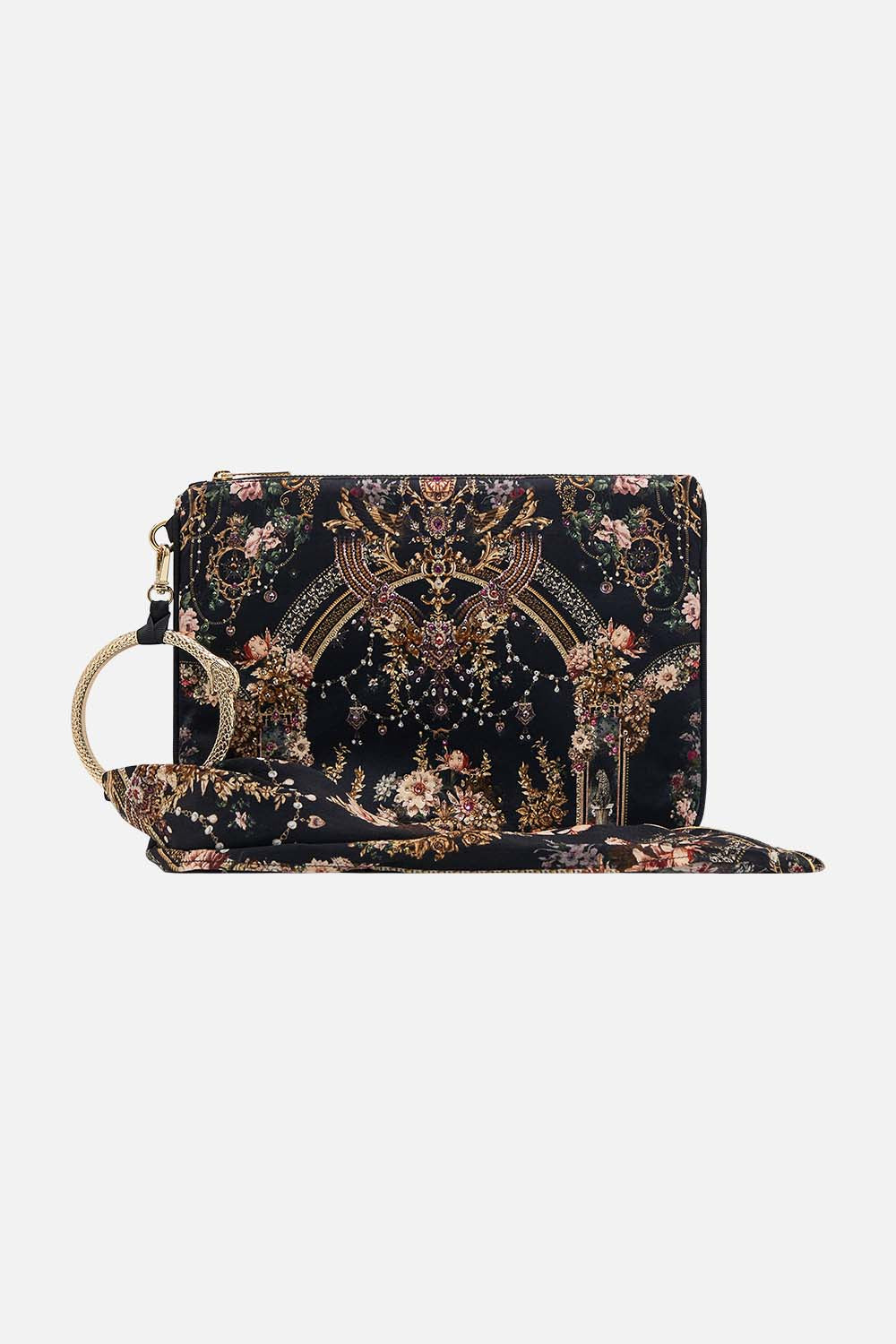 CAMILLA ring scarf clutch in Dynasty Daze print.