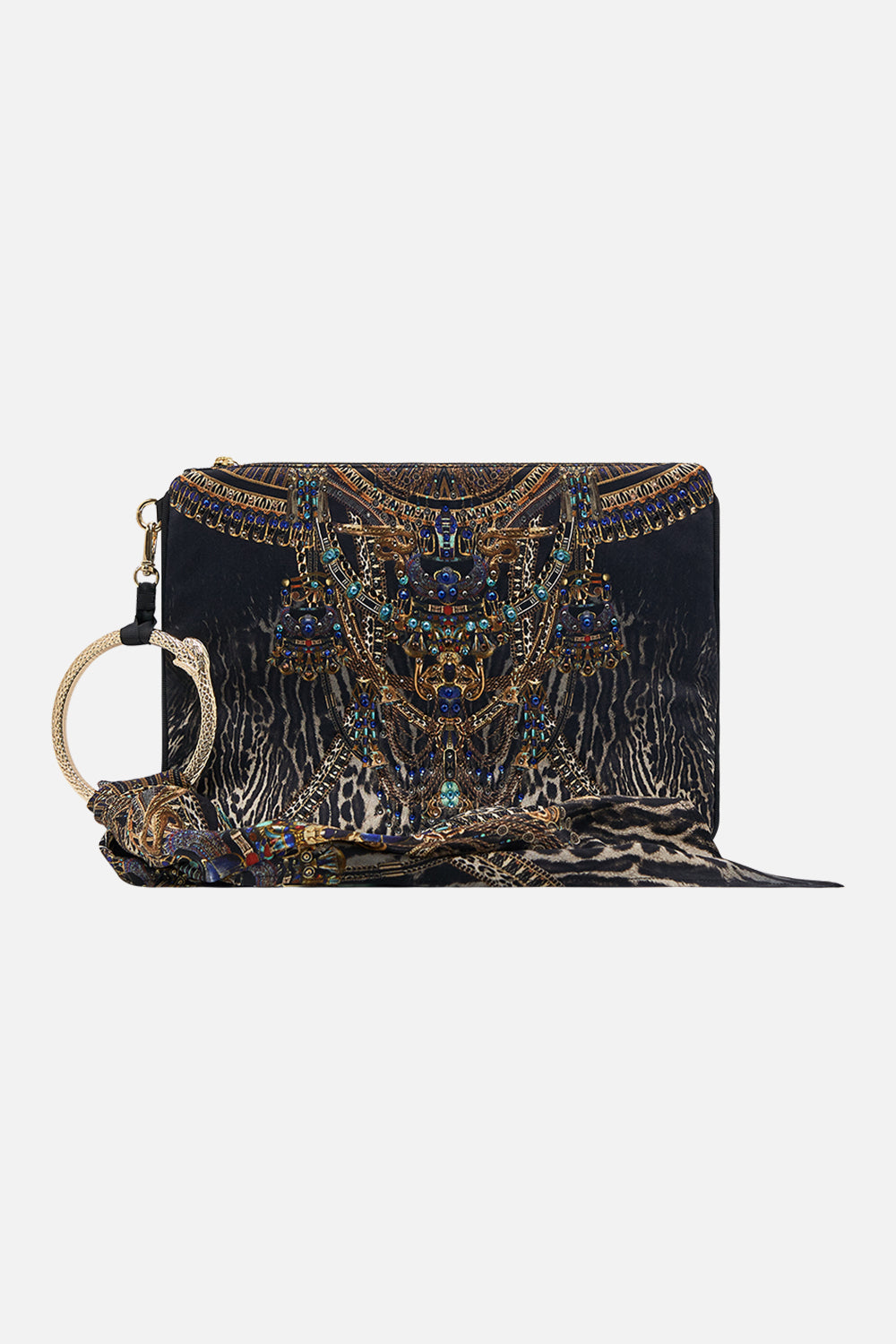 CAMILLA Ring Scarf Clutch in Cat Worship print.