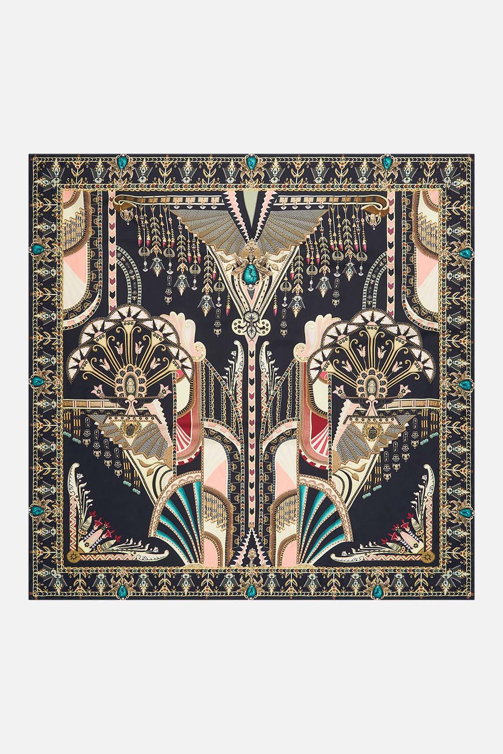 CAMILLA Black/Gold Large Square Scarf in They Called Her Nefertari print.