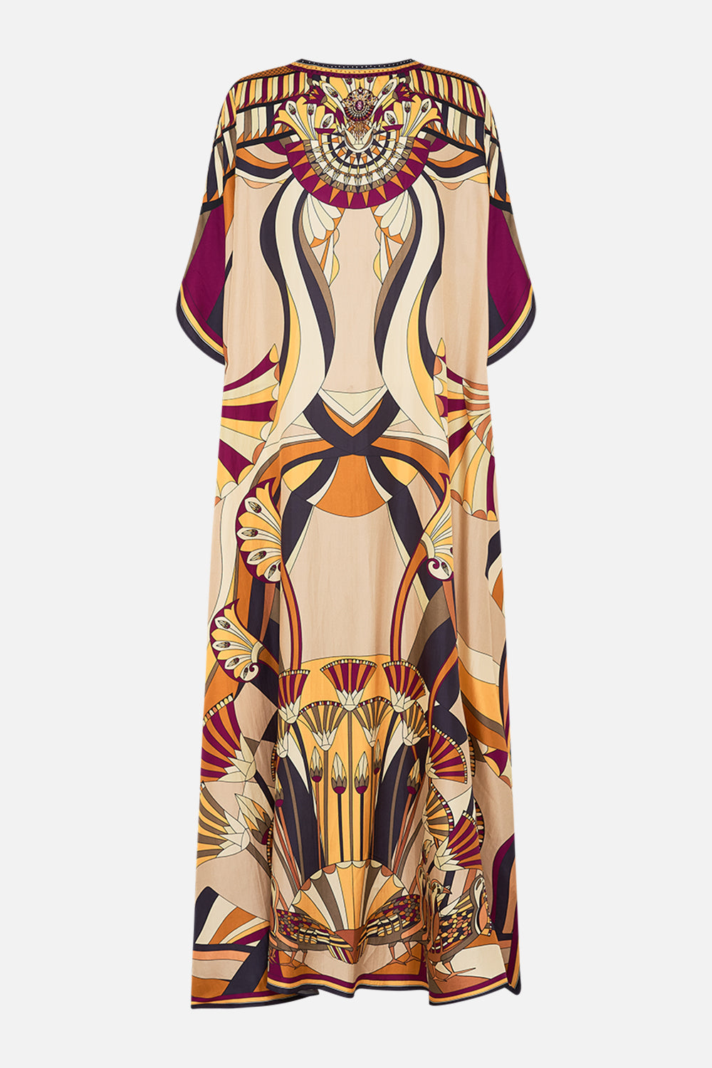 CAMILLA Button Through Batwing Kaftan Dress in Desert Delerium print.