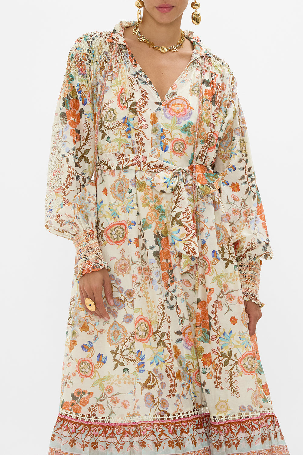 CAMILLA Blouson Sleeve Smocked Dress in Honour of Heirlooms print