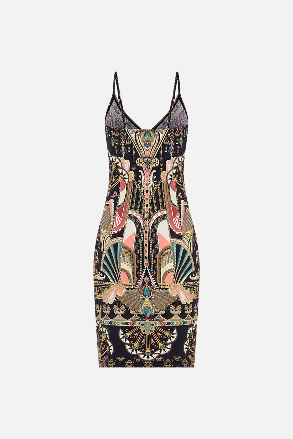 CAMILLA Black/Gold V-Neck Slip in They Called Her Nefertari print