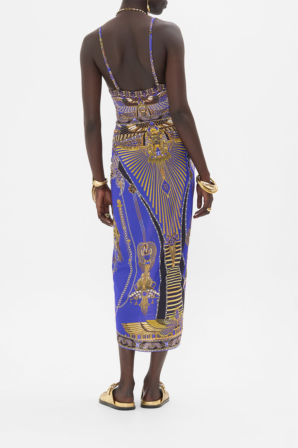 CAMILLA Layered Long Sarong With Front Tie in My Fair Pharaoh print.