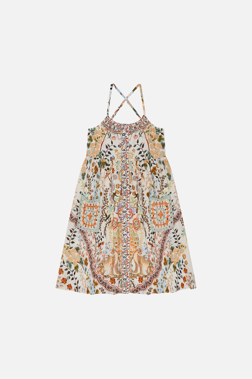 Milla By Milla By Milla By CAMILLA Kids Strappy Midi Dress w/ Crochet Pockets 4-10 in Honour of Heirlooms print