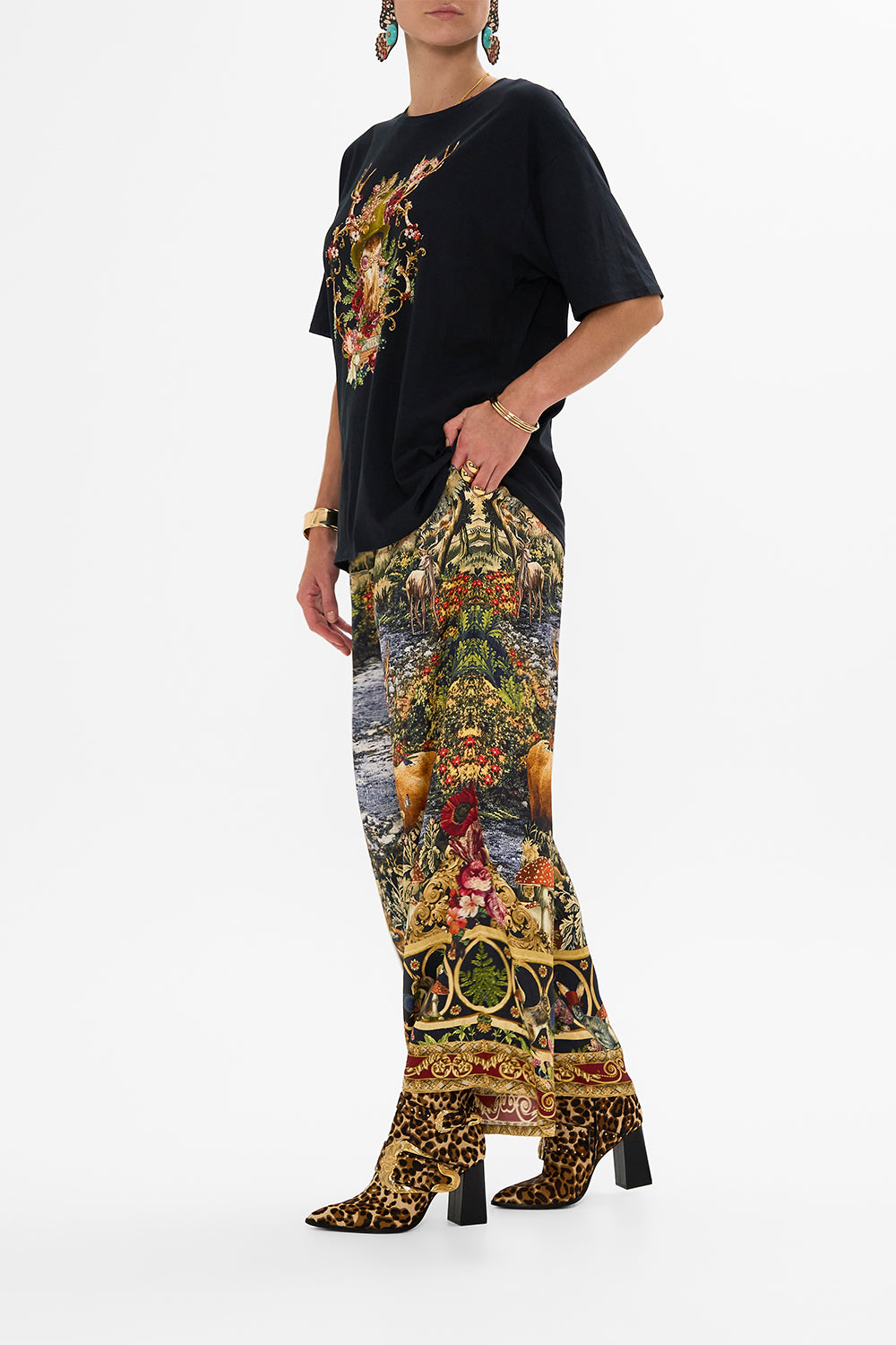 CAMILLA Floral Oversized Band Tee in Tapestry Totems
