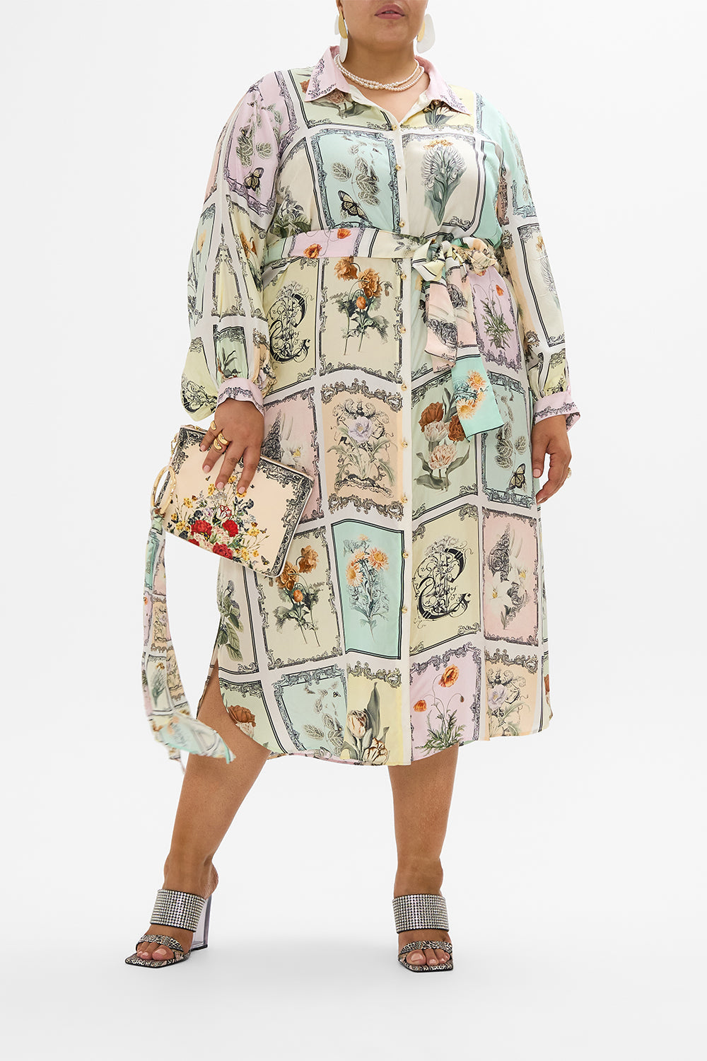 CAMILLA multi midi shirt dress in Long Live Letterpresses print