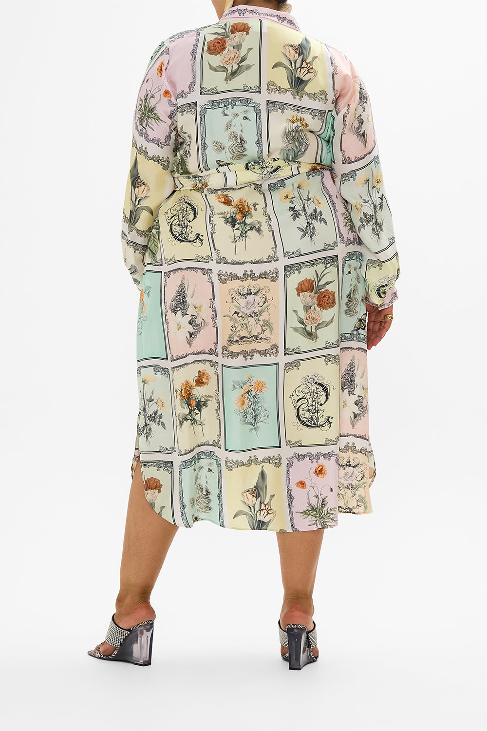 CAMILLA multi midi shirt dress in Long Live Letterpresses print