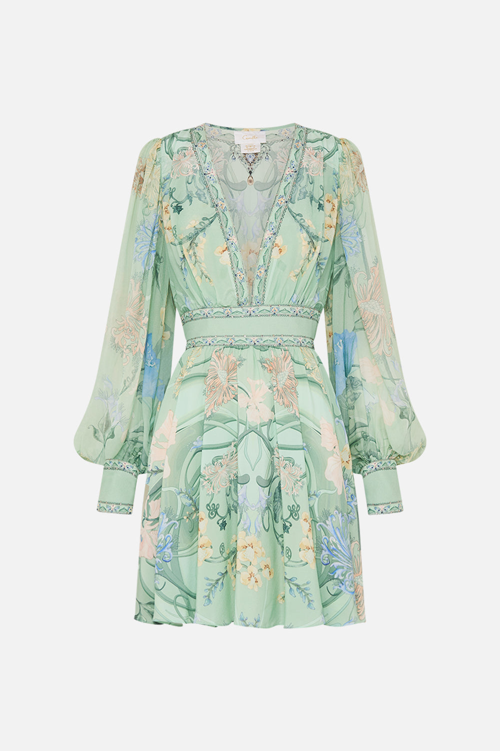 CAMILLA Floral Short Dress with Blouson Sleeve in Dreaming in Dutch