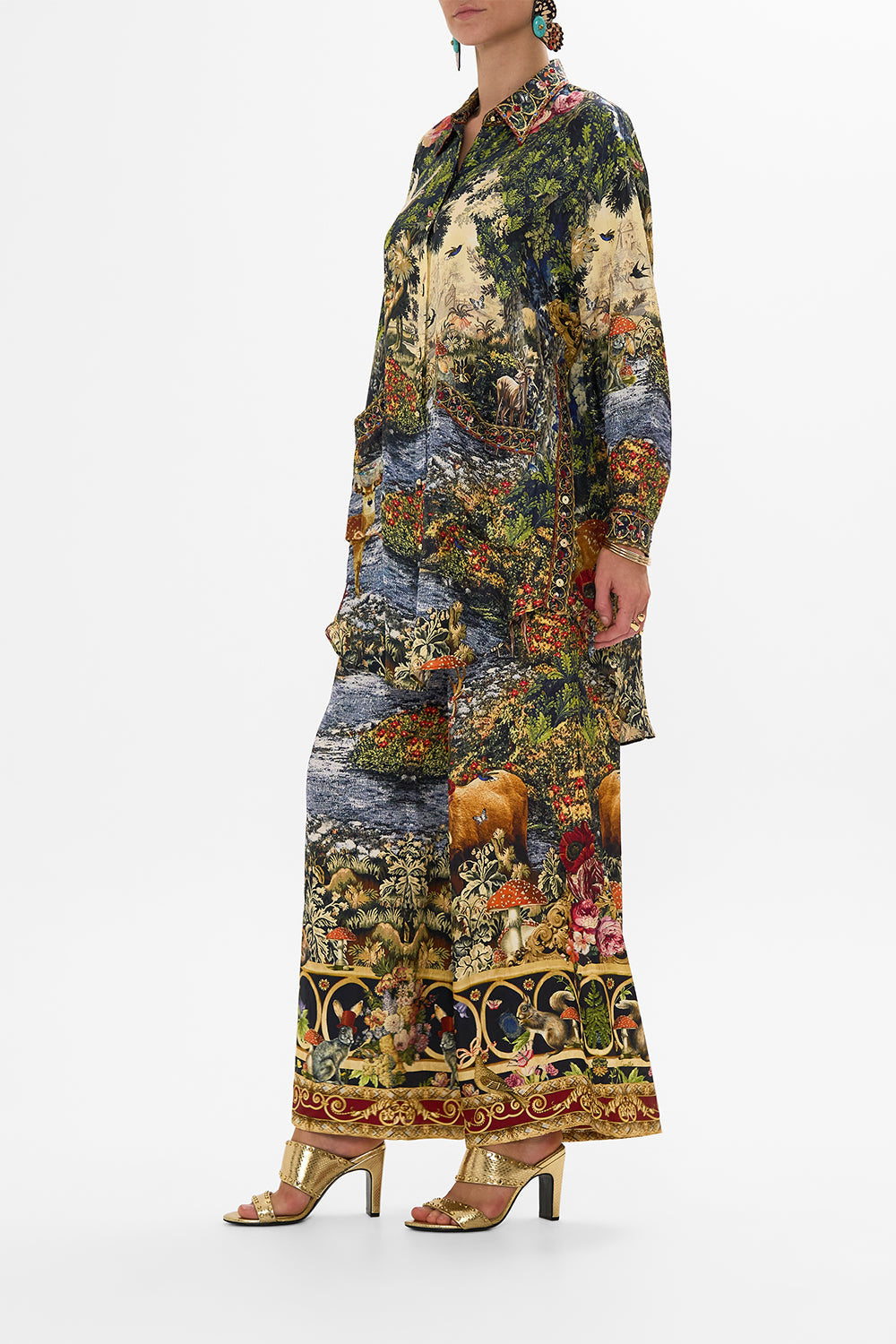 CAMILLA Floral Shirt Tunic with Pockets in Tapestry Totems