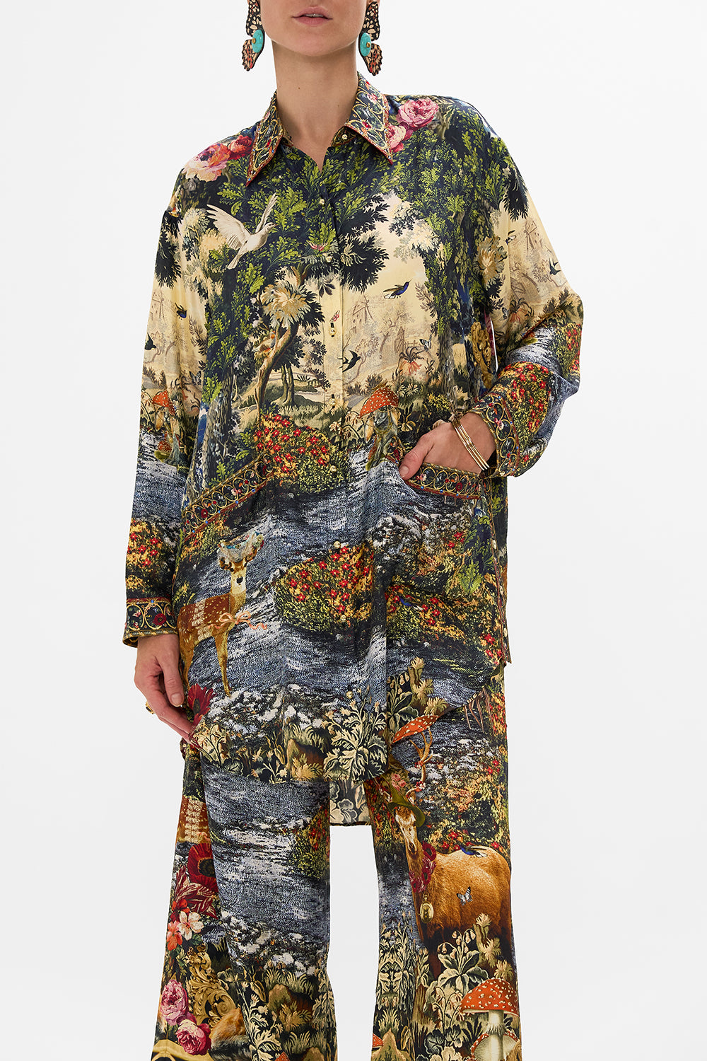 CAMILLA Floral Shirt Tunic with Pockets in Tapestry Totems