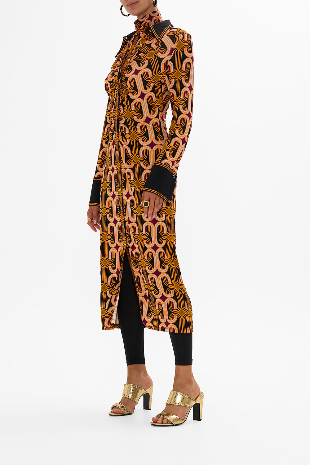 CAMILLA multi jersey midi shirt dress in One Night In De Wallen print.