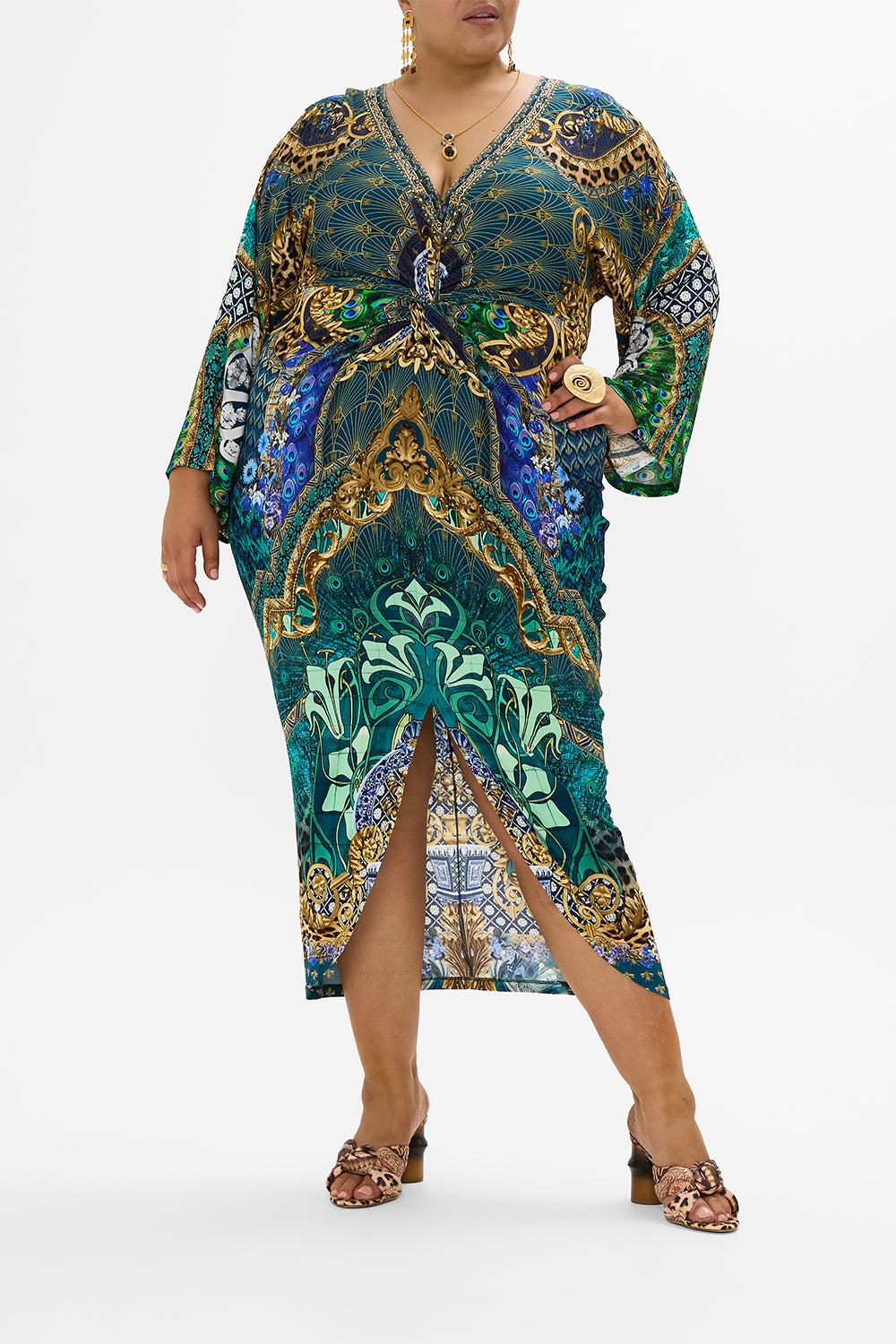 LONG SPLIT FRONT TWIST DRESS FAN DANCE