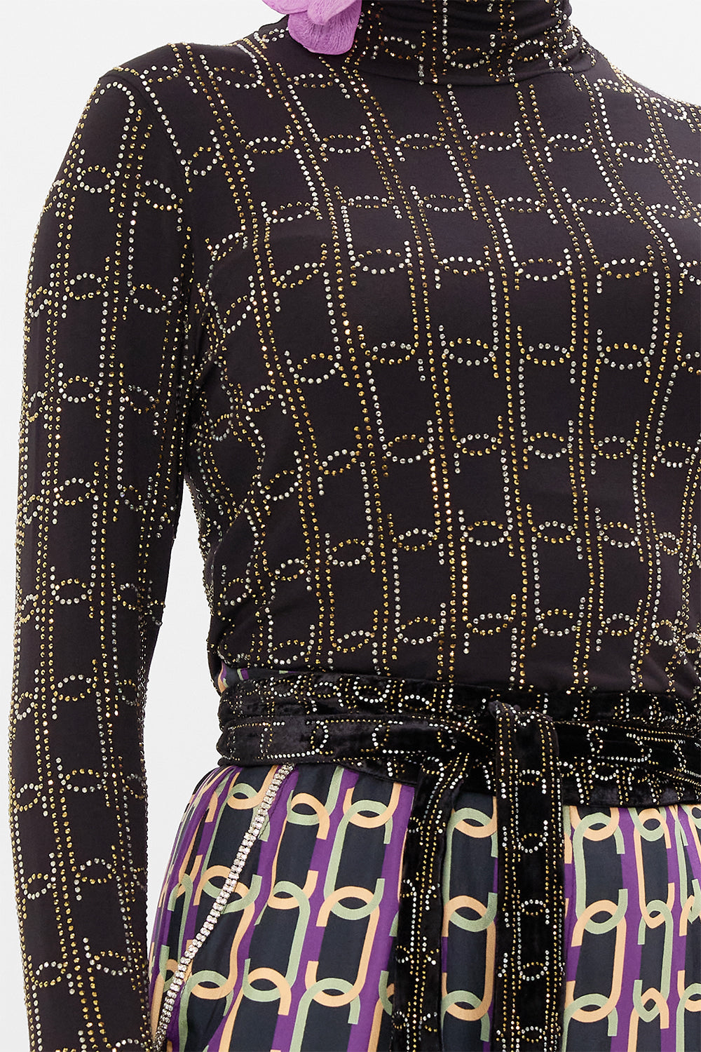 CAMILLA jersey turtleneck in Film Diva print