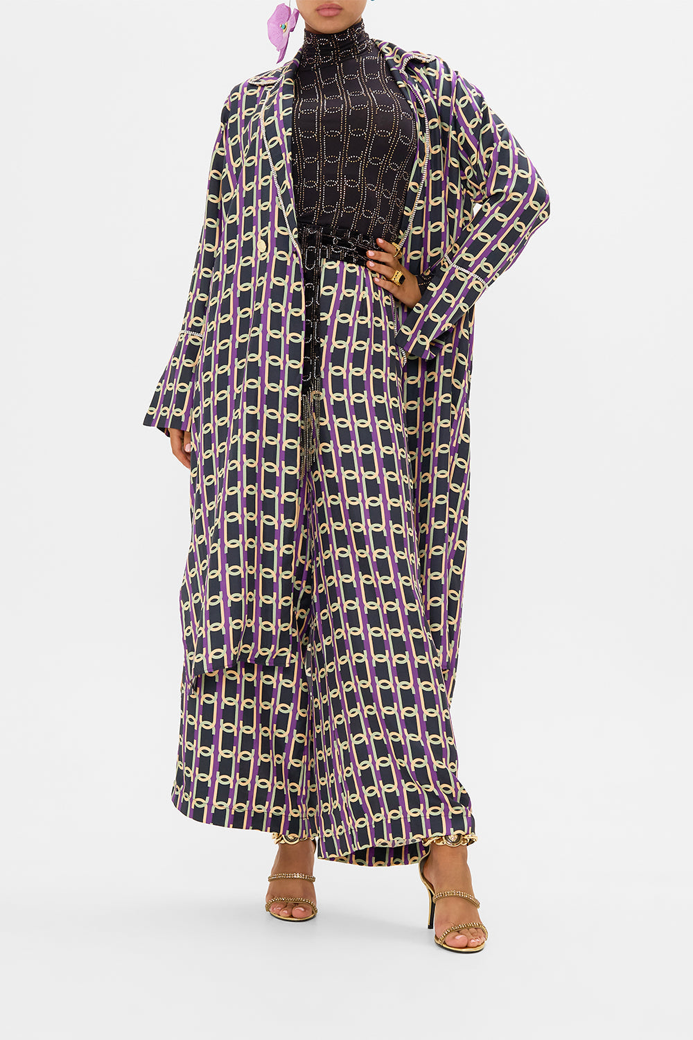 CAMILLA jersey turtleneck in Film Diva print