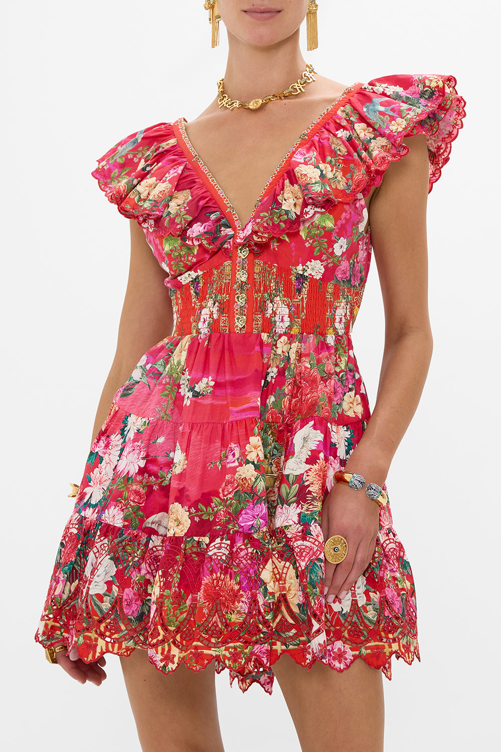 TIERED SHORT DRESS WITH NECK FRILL SWEET HOME ALEXANDRIA