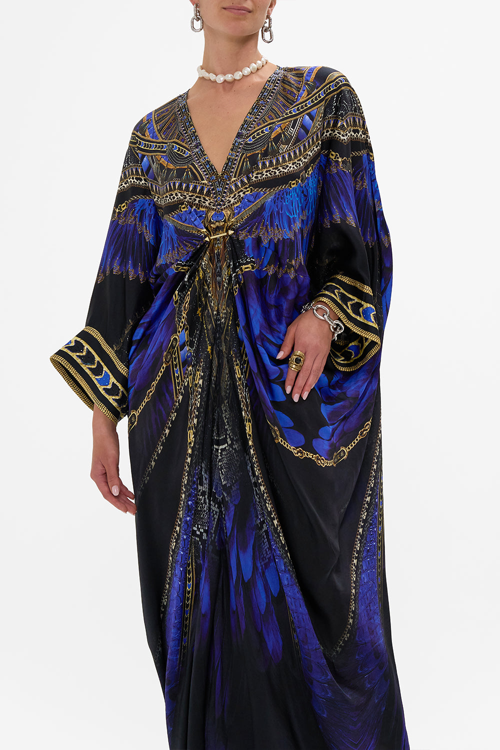CAMILLA Pierced V-Neck Kaftan in Other Side of the Oasis print.