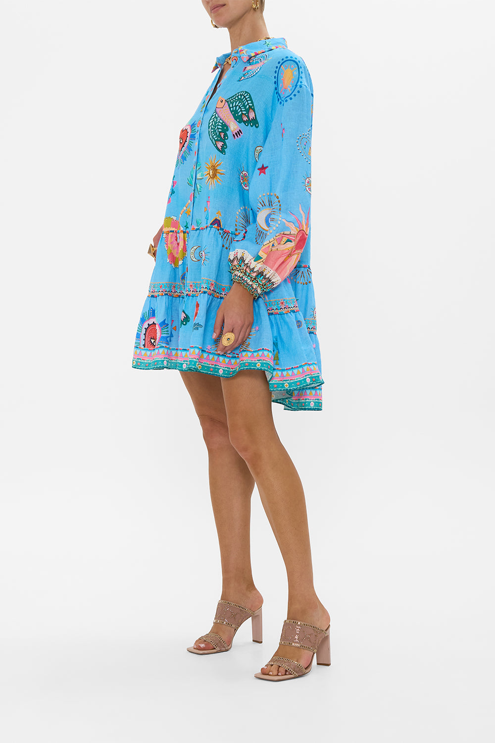 LONG SLEEVE TIERED SHORT DRESS A PAINTED VILLAGE