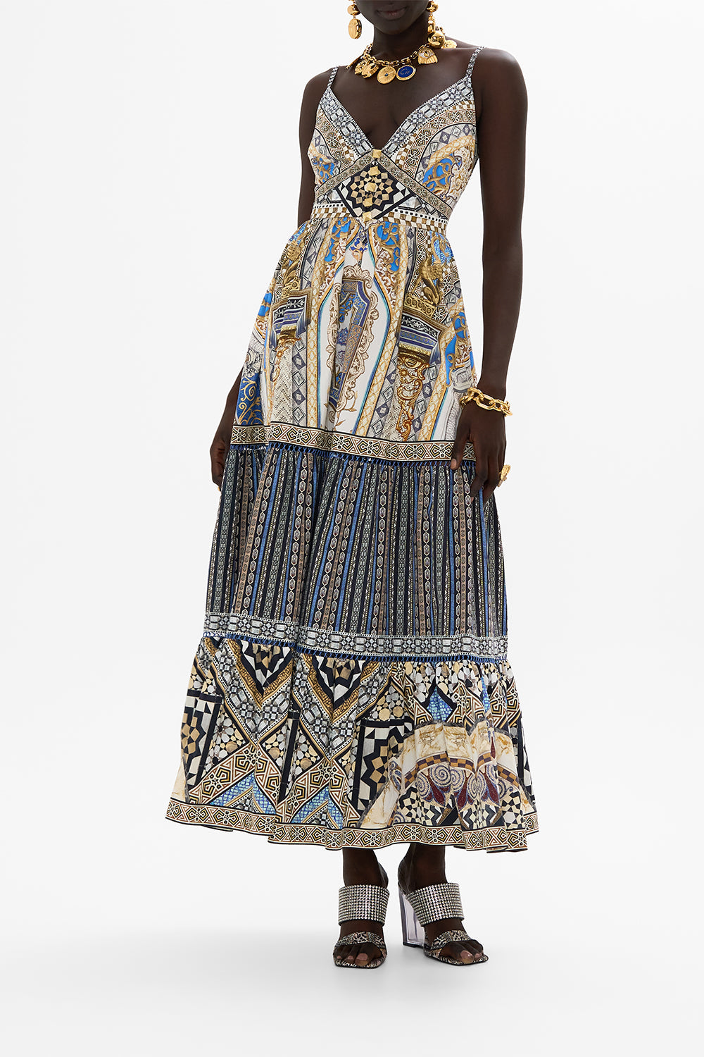 CAMILLA Tiered Bodice Dress in Make Me Your Mosaic Print.