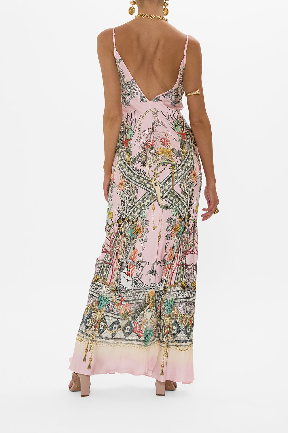 V NECK FULL LENGTH BIAS SLIP DRESS CAVE OF WONDERS