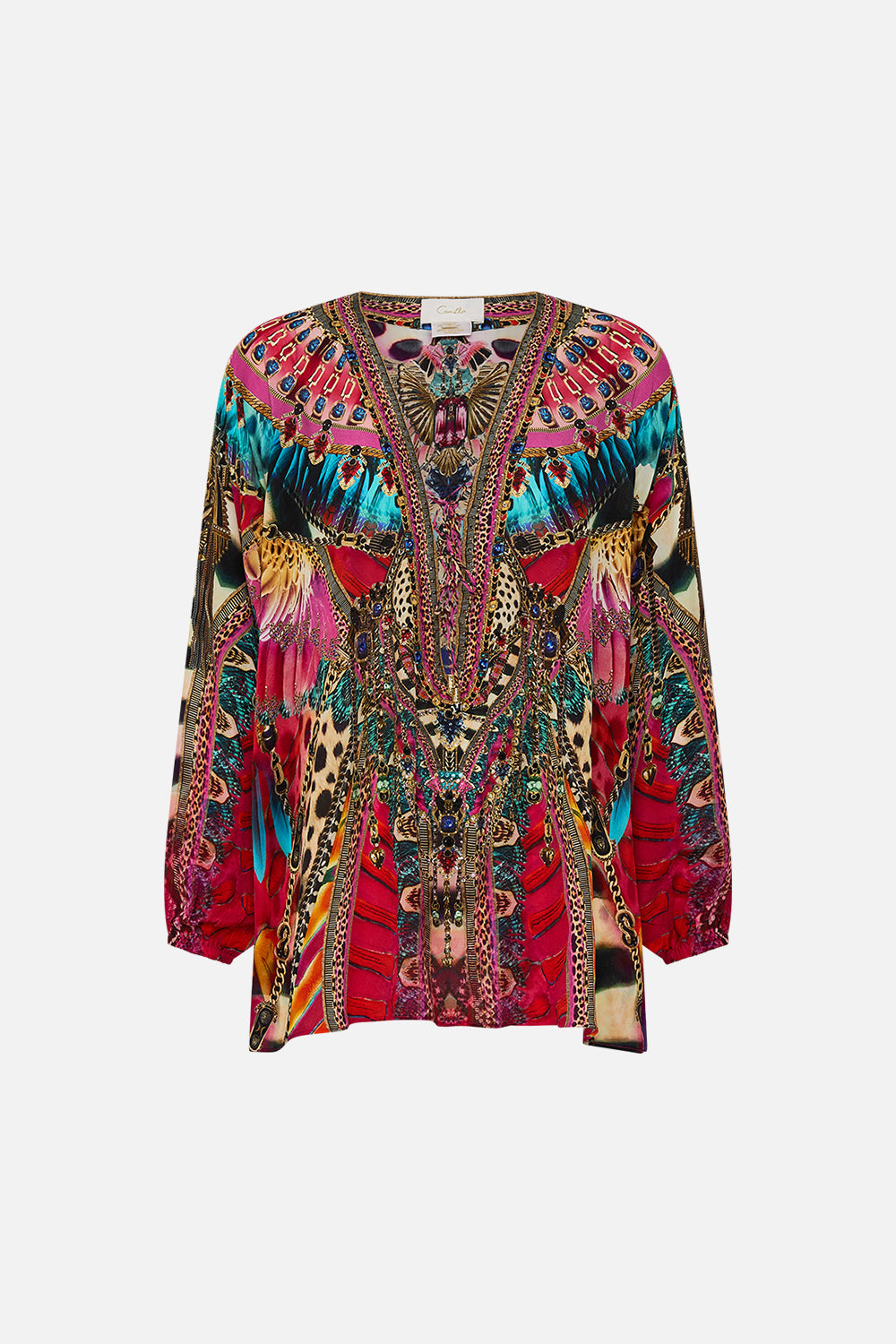 CAMILLA Lace Up Blouse in Sahara Supernatural print.