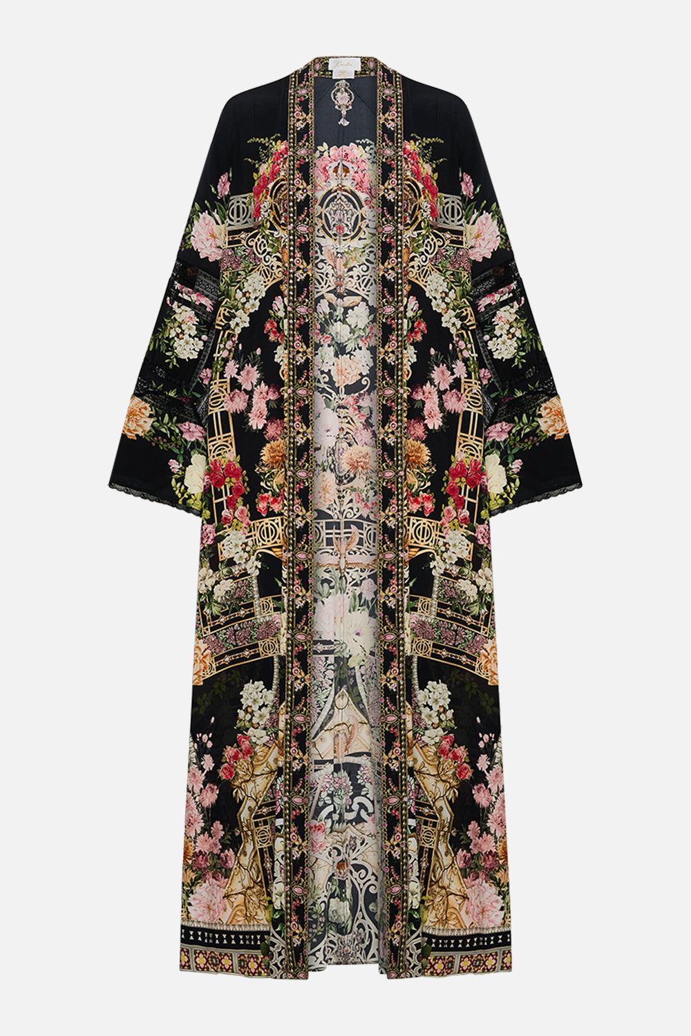 CAMILLA Flare sleeve long robe in Adorned in Alexandria print.