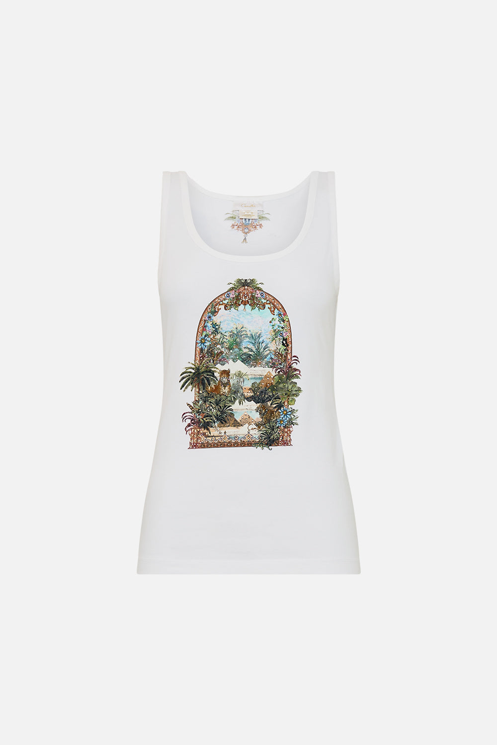 CAMILLA Jersey Scoop Neck Tank Top in Views of the Valley Print
