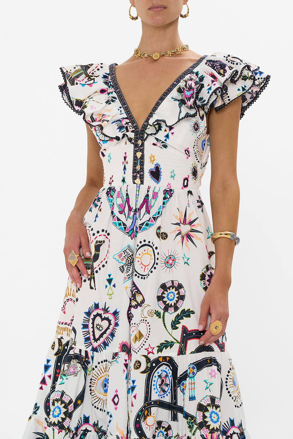 TIERED DRESS WITH NECK FRILL NUBIAN WONDERLAND