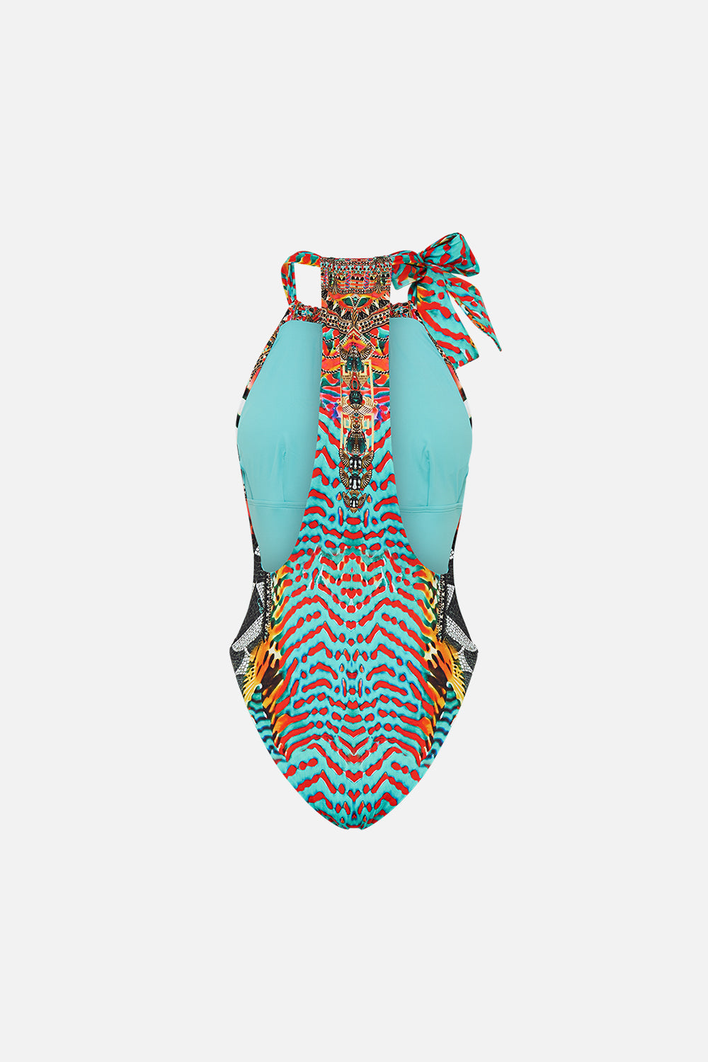 CAMILLA Chain Neck Plunge One Piece in Desert Visions print.