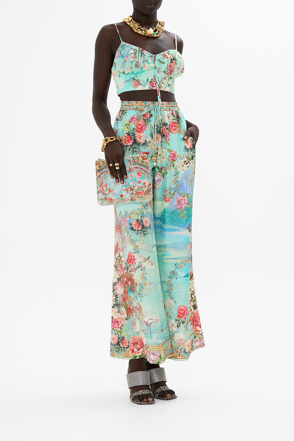 CAMILLA Gathered bralette in The jewellery museum print.