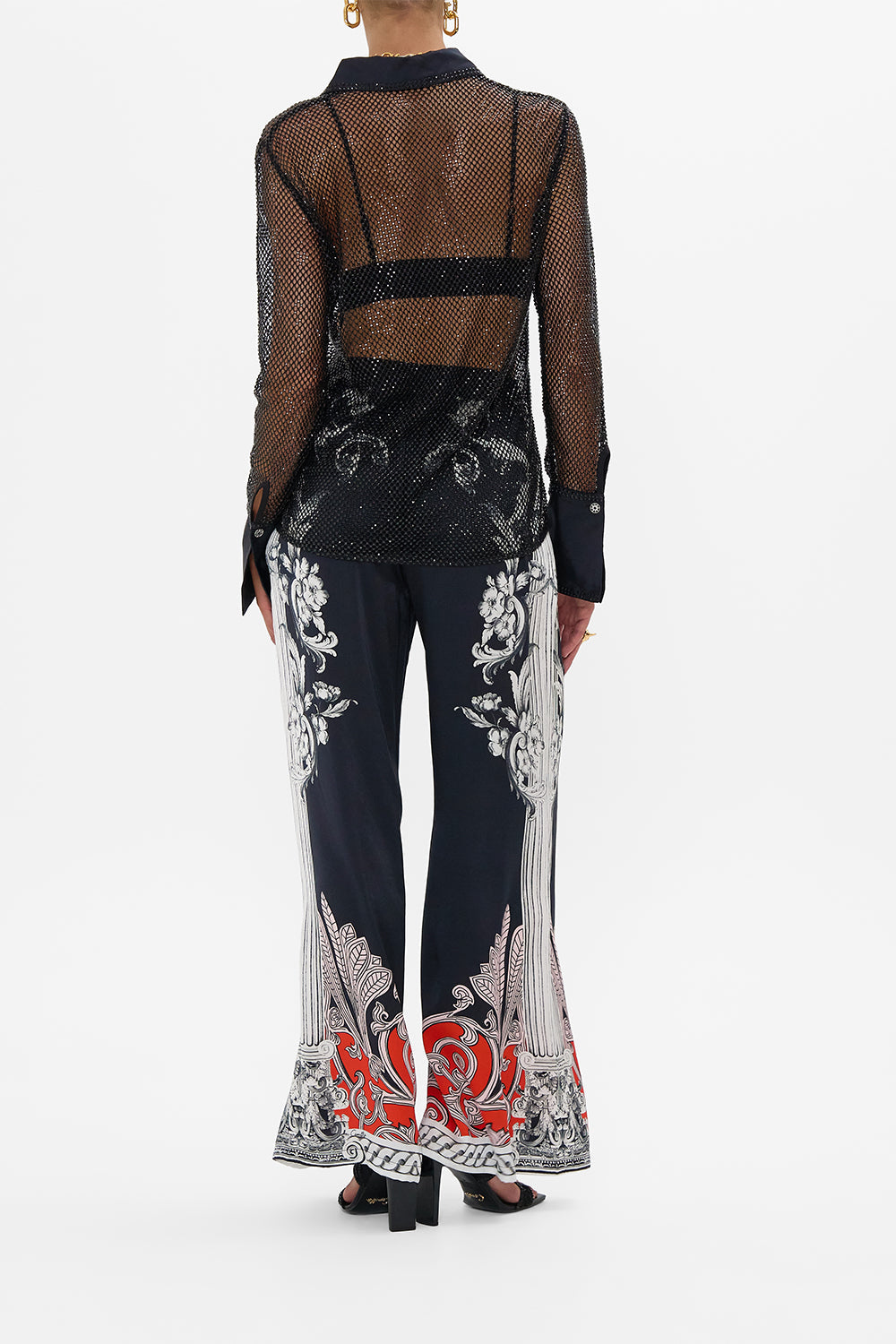 CRYSTAL MESH SHIRT WITH SILK CONTRAST MARK OF MEDUSA