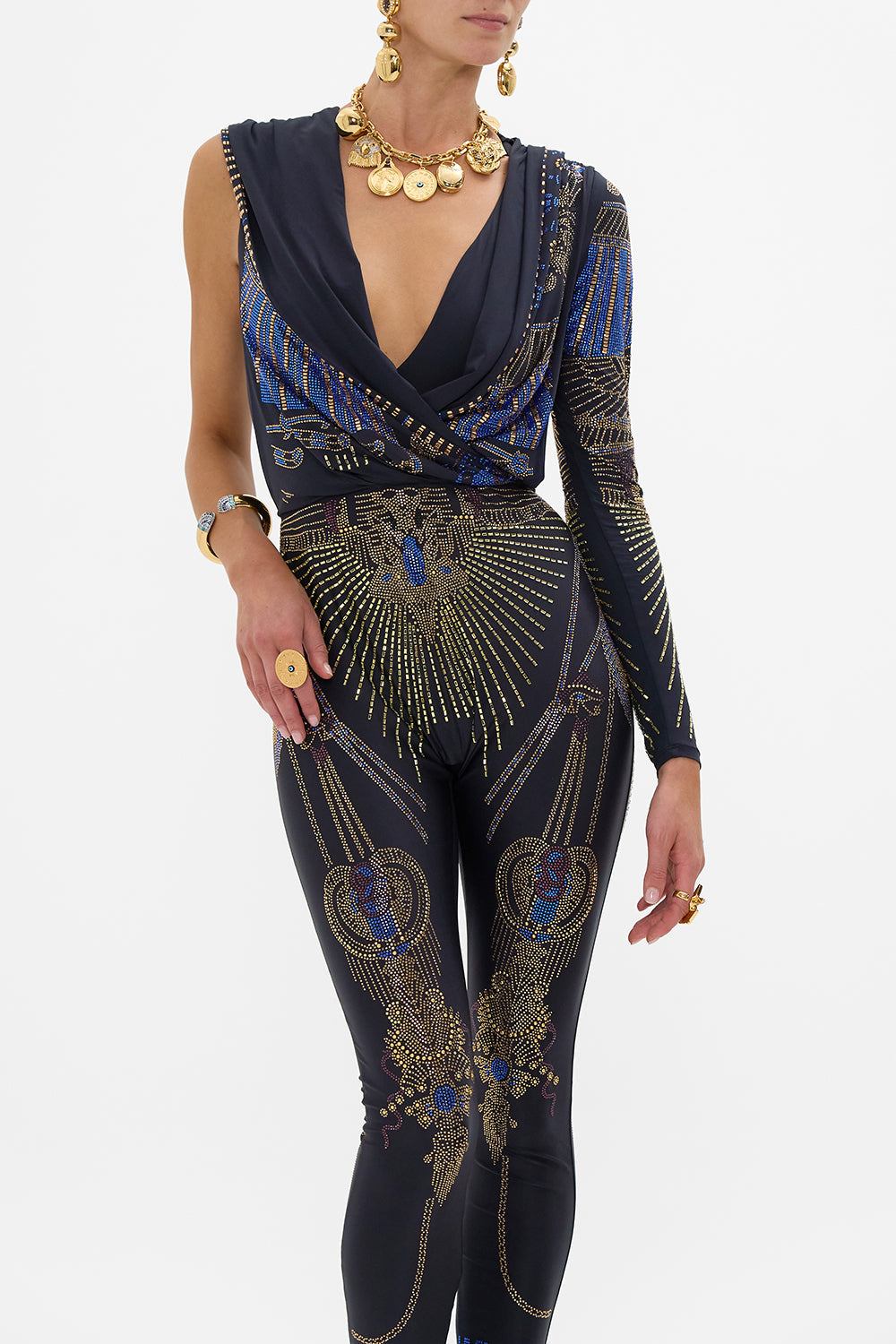 ONE SLEEVE HOODED CATSUIT SOLID BLACK