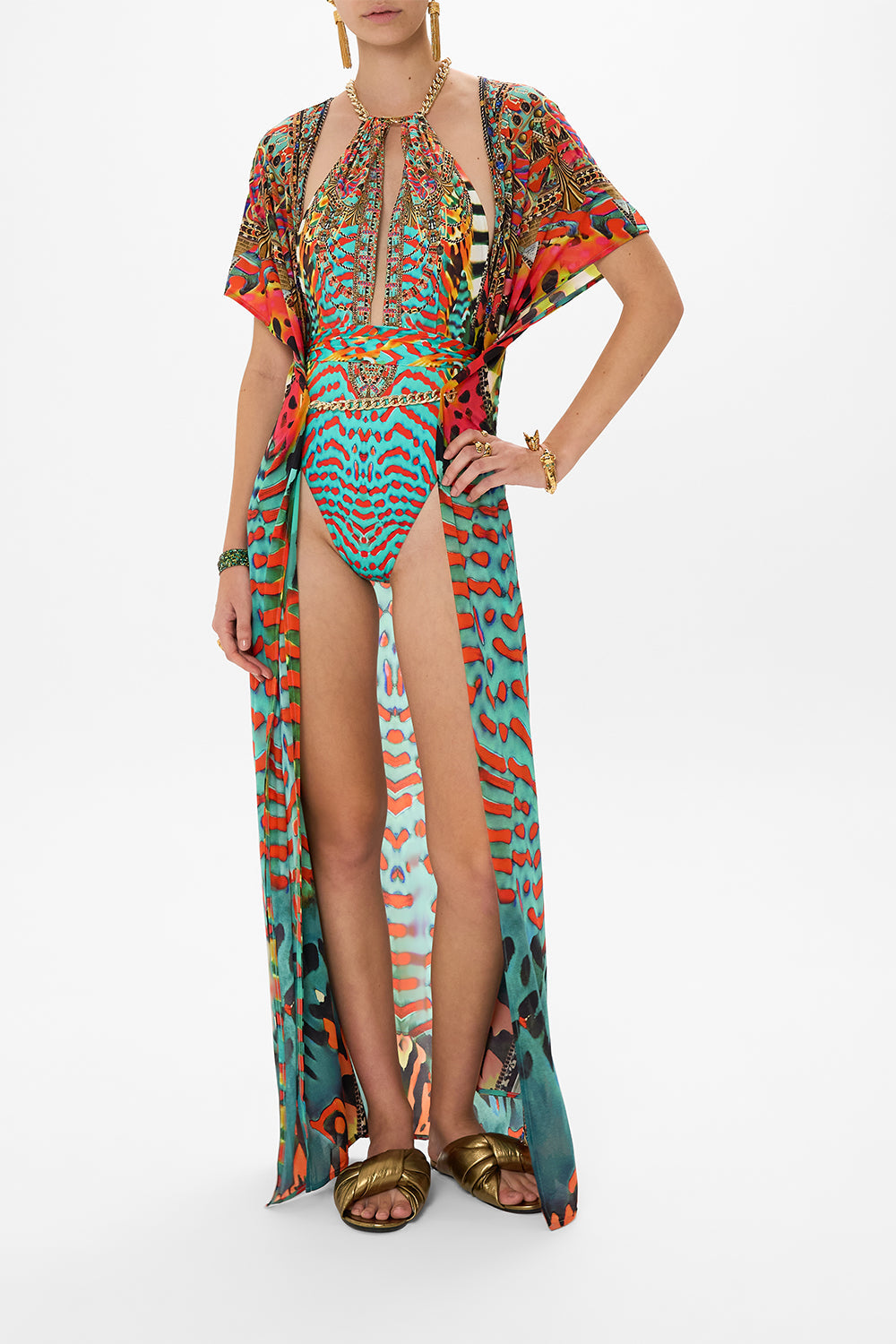 CAMILLA Cover Up with Front Splits in Desert Visions print.