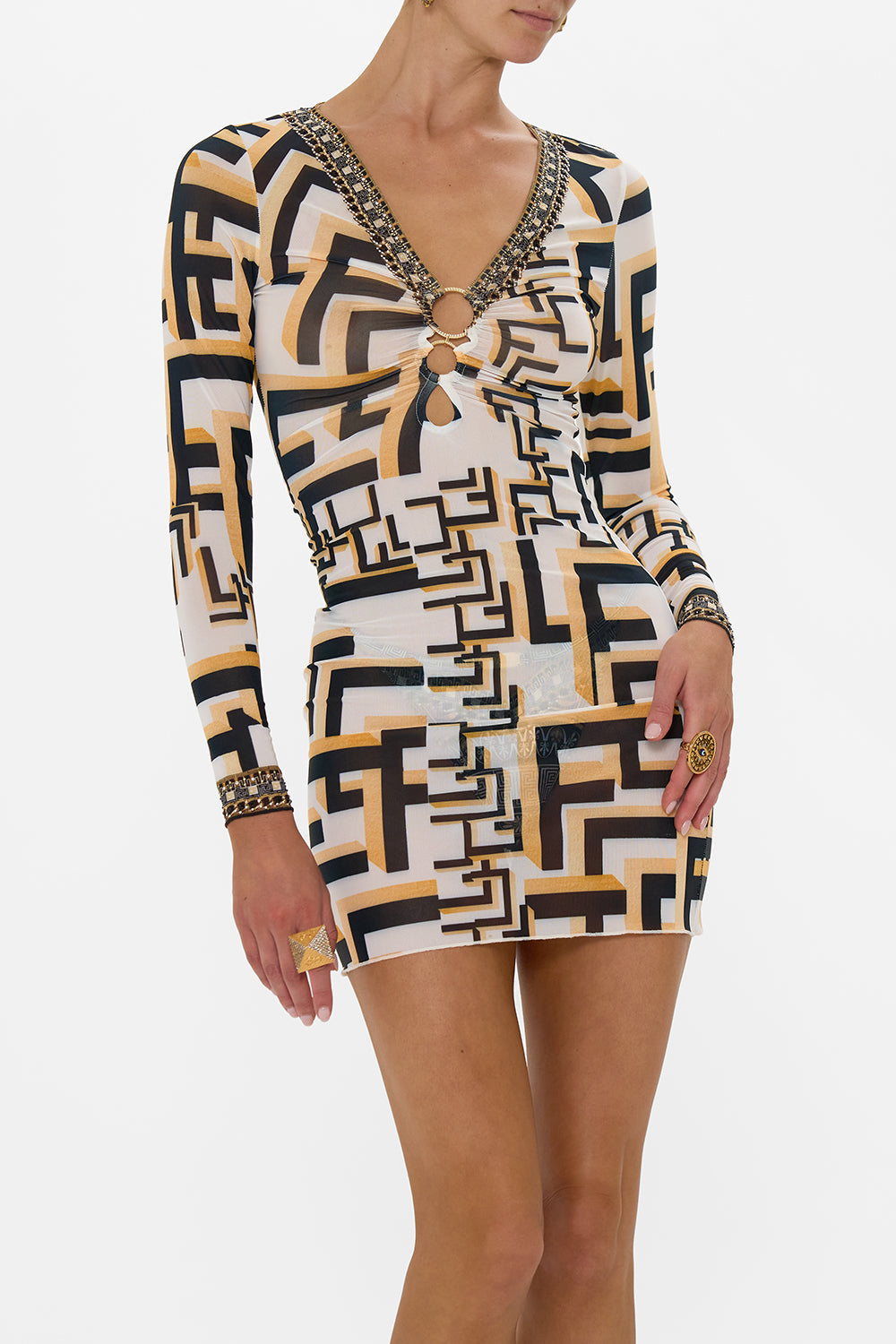 V-NECK RING FRONT COVER UP DRESS TEMPLES OF DENDARA