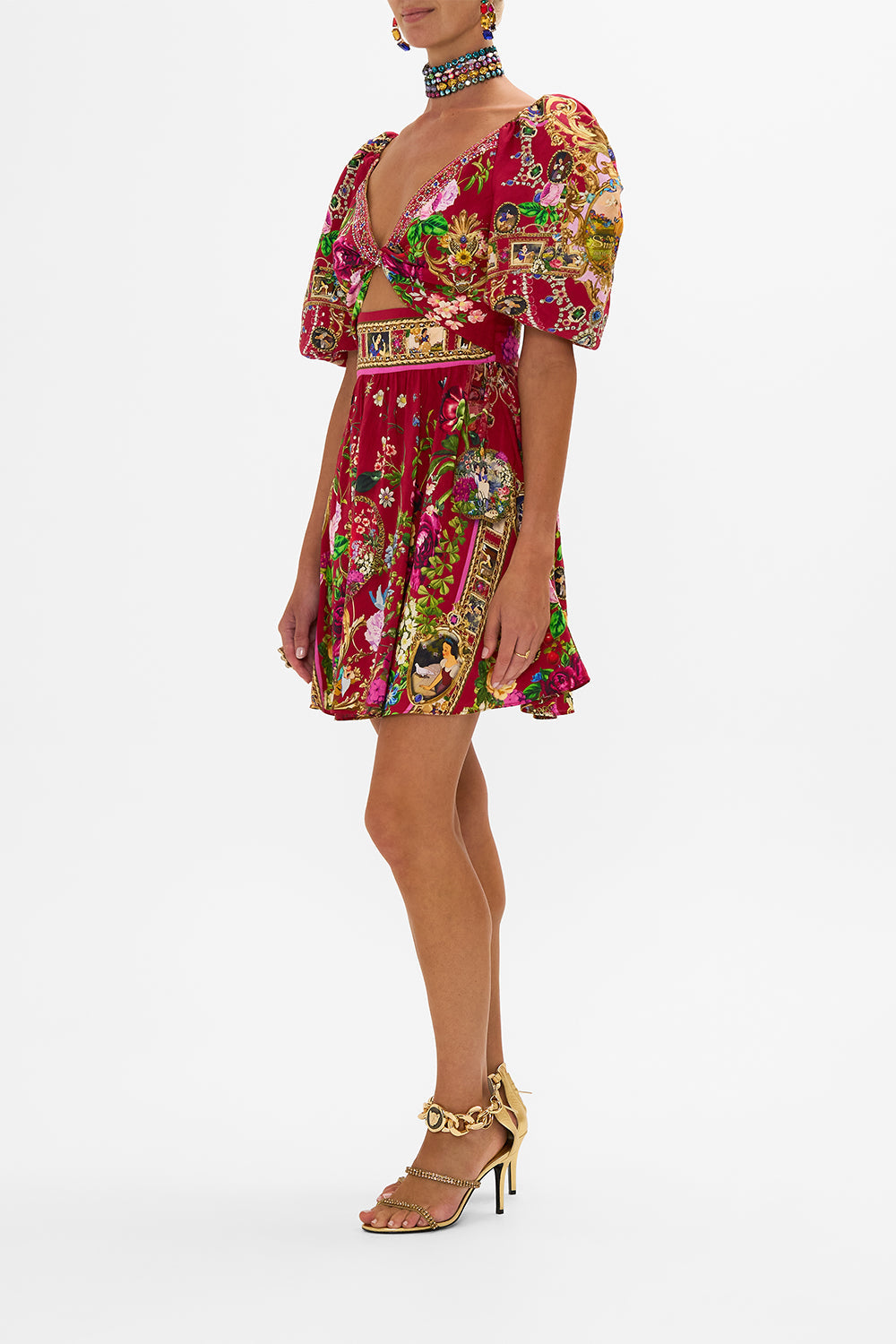 Disney CAMILLA puff sleeve mini dress in just one Bite Snow White print