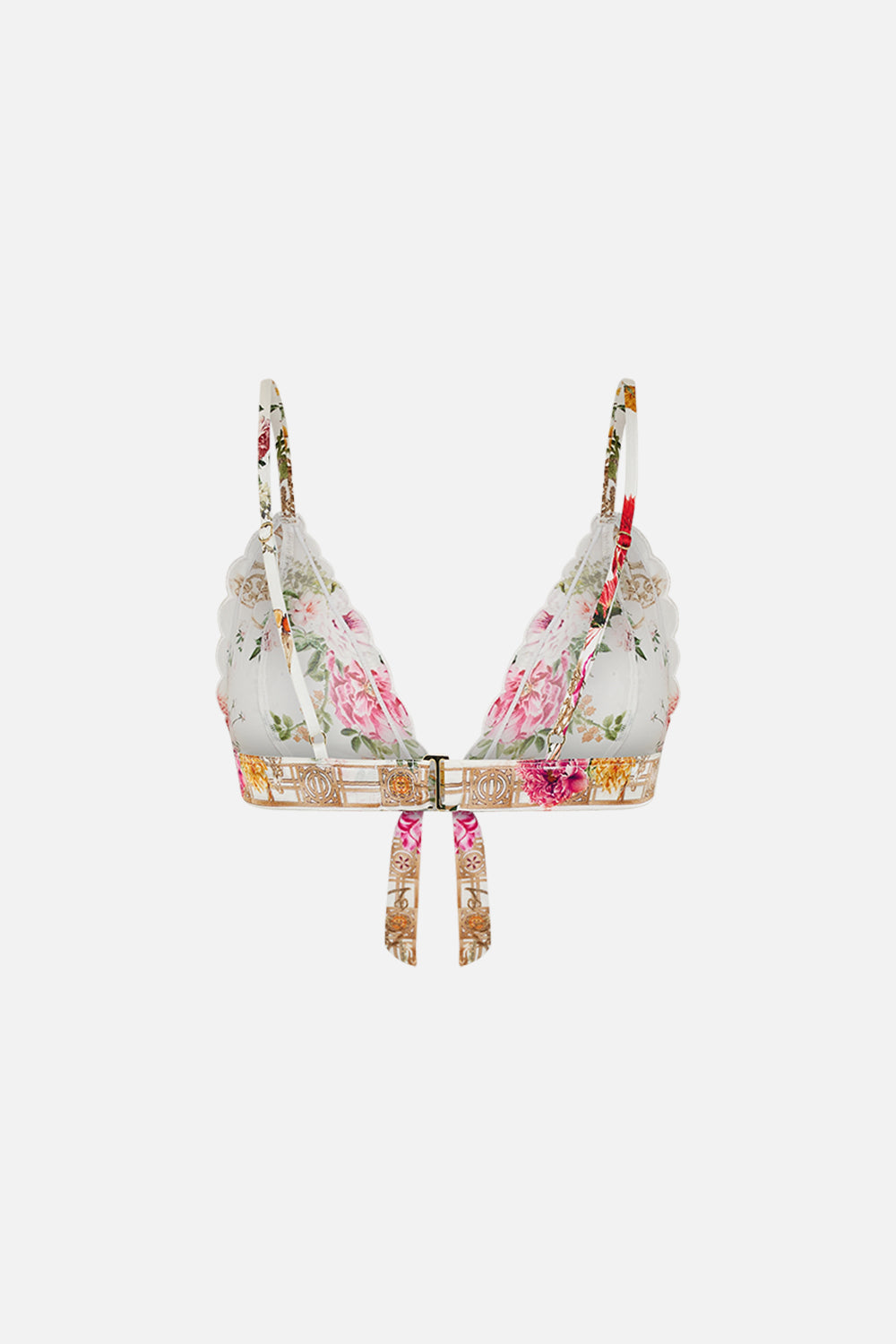 CAMILLA Scalloped edge bra with bow in Egyptian rose print.