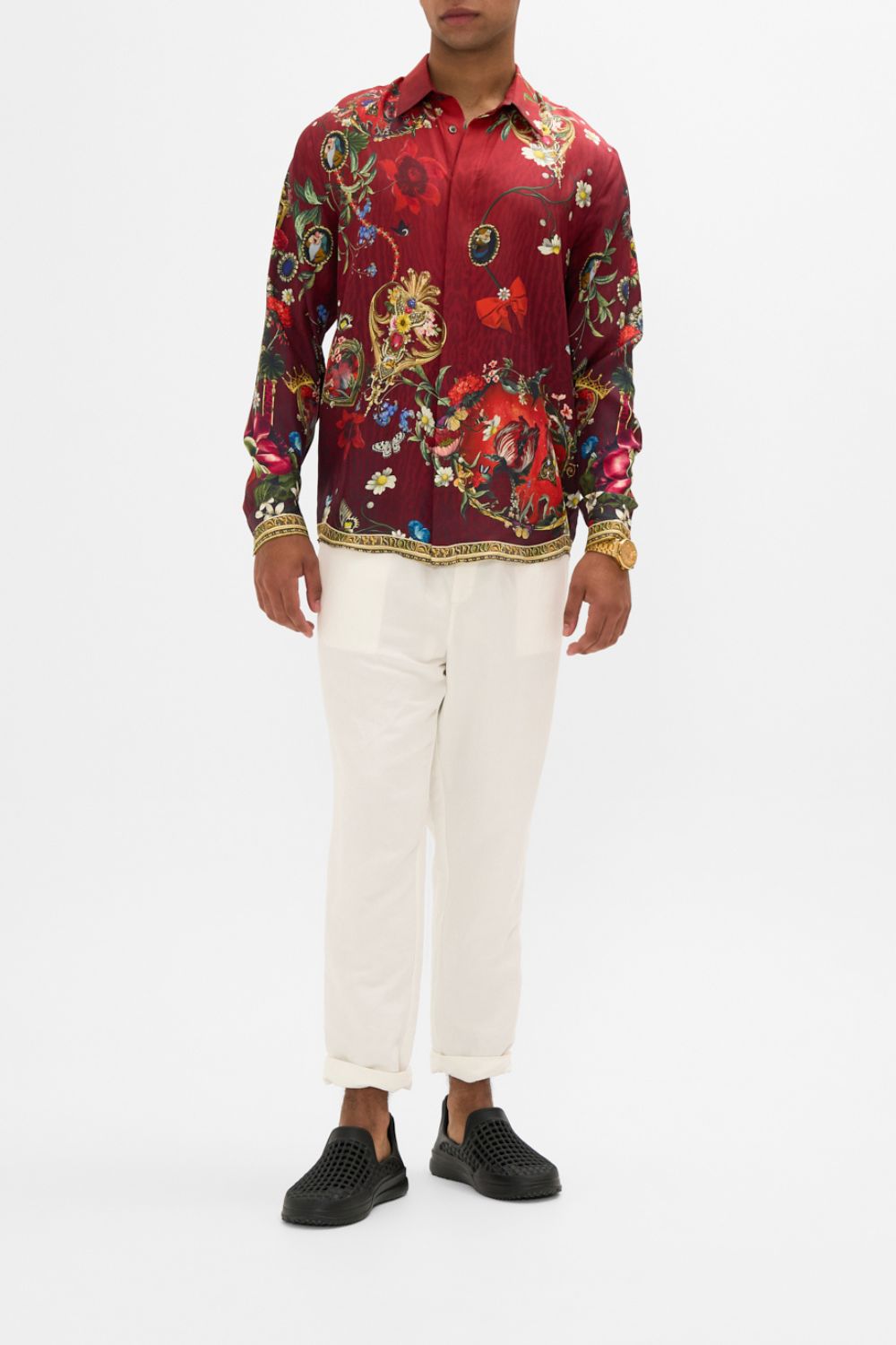 LONG SLEEVE HIDDEN PLACKET SHIRT JUST ONE BITE SNOW WHITE