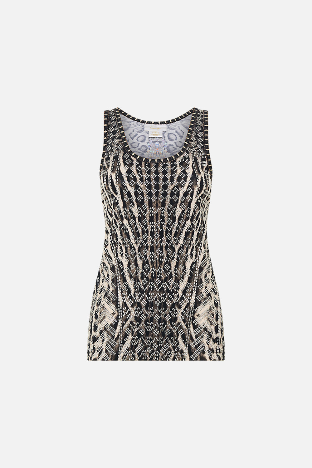 CAMILLA Jersey Scoop Neck Tank Top in Cartouche Kingdom print.